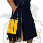 Black and Yellow Hybrid Kilt for Men – Modern Hybrid Kilt with Cargo Pocket | BattleOfKilts